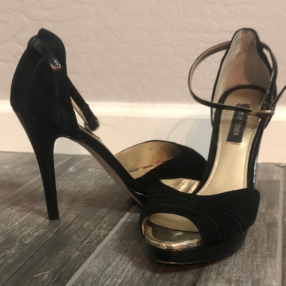 WHBM  Faux Suede / Patent Leather Open Toe Heels